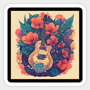 Guitar With Flowers Sticker